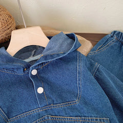 Denim Hoodie and Pants Set for Baby Boys and Girls – Casual Sweatshirt Outfit