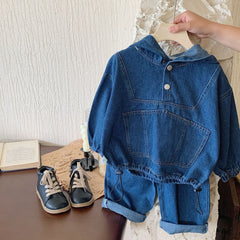 Denim Hoodie and Pants Set for Baby Boys and Girls – Casual Sweatshirt Outfit