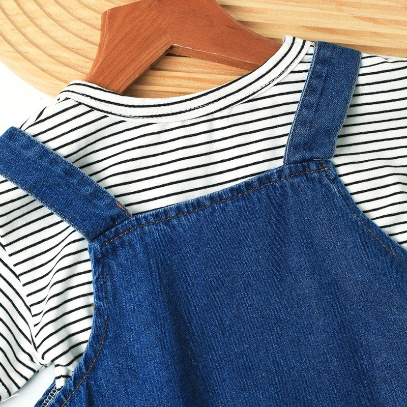 Denim Teddy Two-Piece Baby Boys and Girls Romper – Cute Infant Outfit