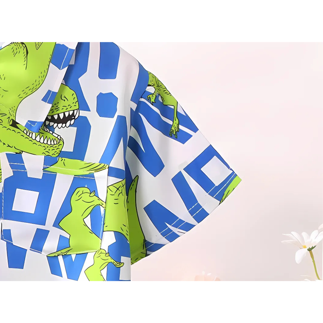 Dino Letters Boys Polyester Blend Shirt – Fun Dinosaur Graphic Top for Kids