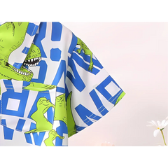 Dino Letters Boys Polyester Blend Shirt – Fun Dinosaur Graphic Top for Kids