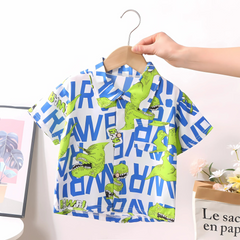 Dino Letters Boys Polyester Blend Shirt – Fun Dinosaur Graphic Top for Kids