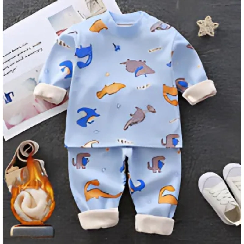 Dino World Boys Fleece-Lined Cotton Blend Outfit – Fun Dinosaur Two-Piece Set