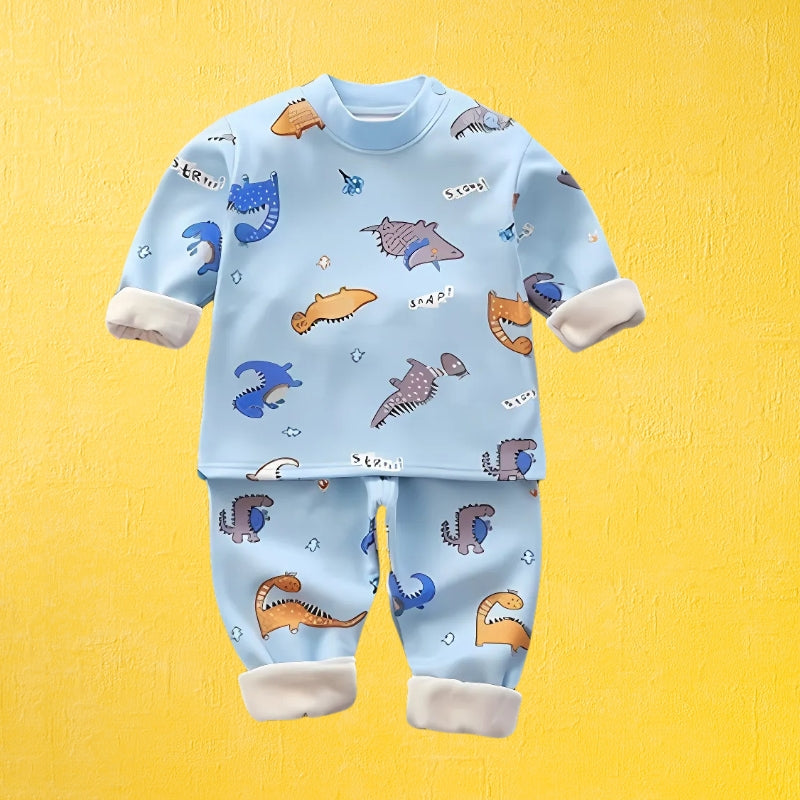 Dino World Boys Fleece-Lined Cotton Blend Outfit – Fun Dinosaur Two-Piece Set