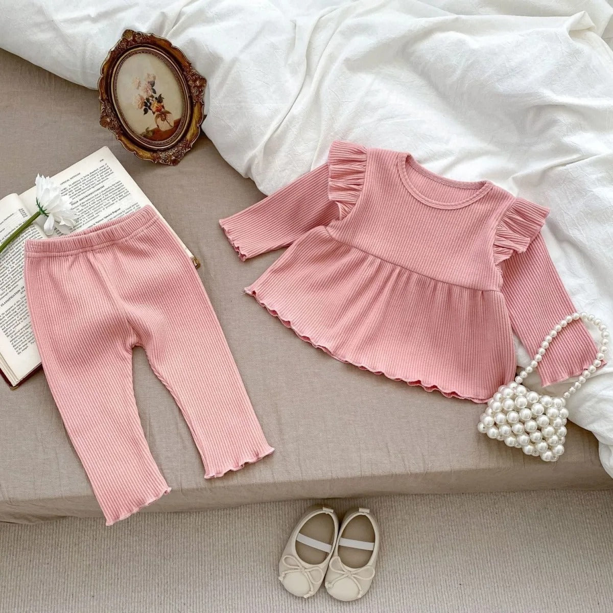 Elegant European Styled Girls Two Piece Set – Cotton Blend Top and Bottom Outfit