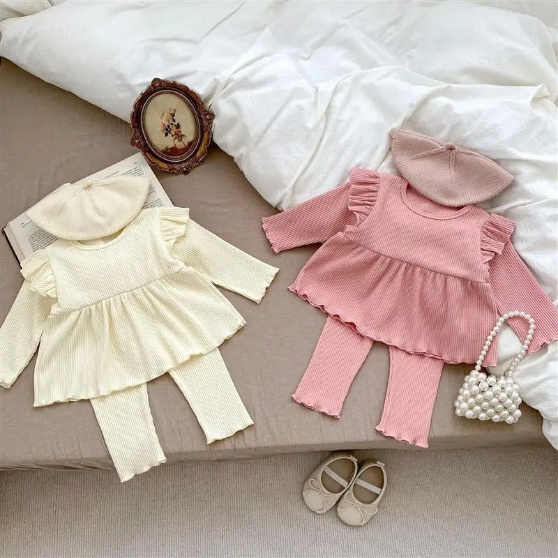 Elegant European Styled Girls Two Piece Set – Cotton Blend Top and Bottom Outfit