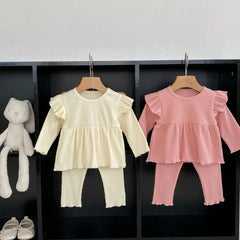 Elegant European Styled Girls Two Piece Set – Cotton Blend Top and Bottom Outfit