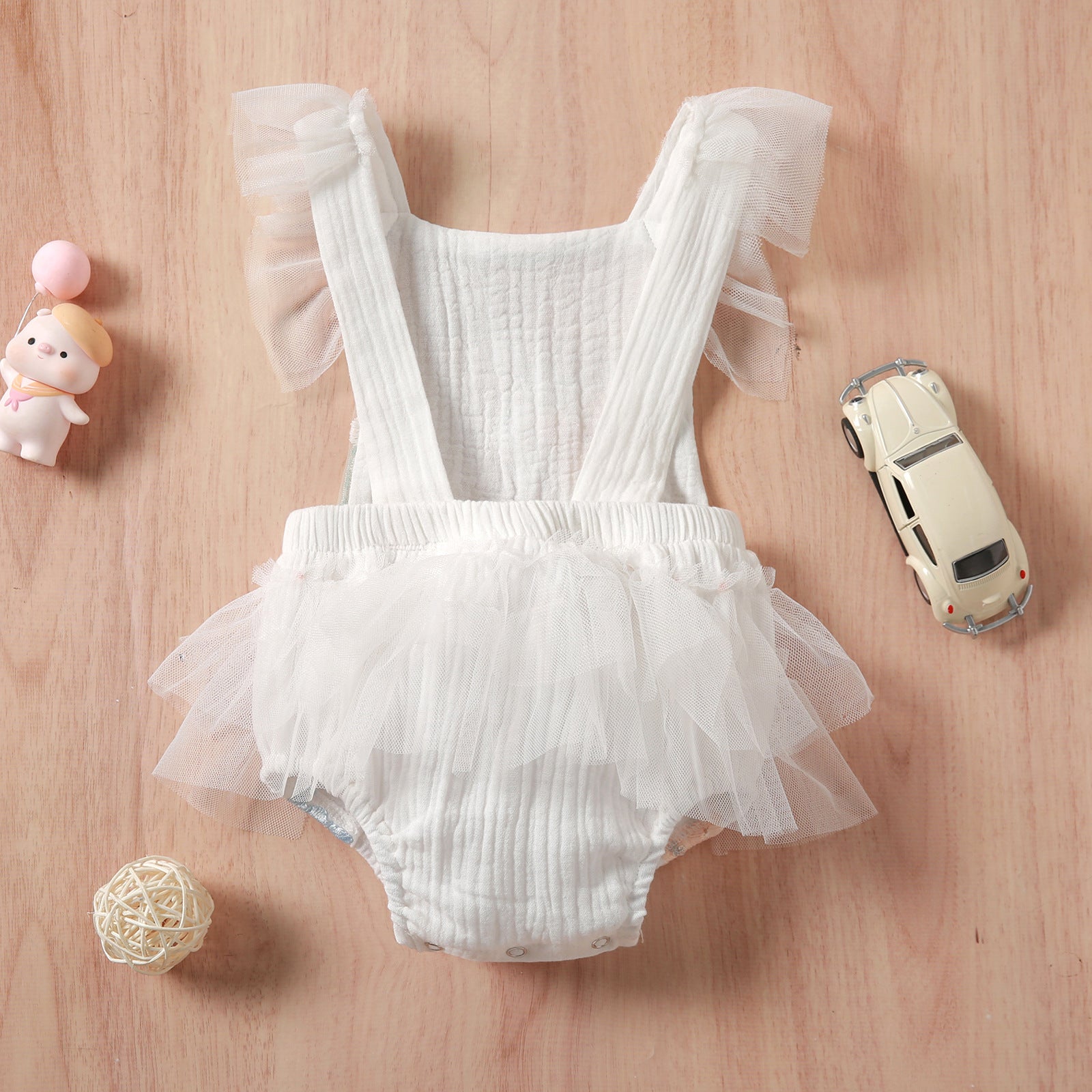 Embroidered Baby Girls Party Romper – Soft Cotton with Delicate Net Overlay