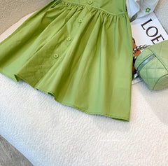 Embroidered Shirt Style Green Cotton Girls Dress – Casual and Party Wear