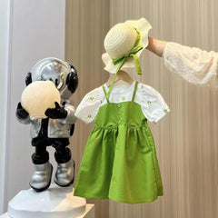 Embroidered Shirt Style Green Cotton Girls Dress – Casual and Party Wear