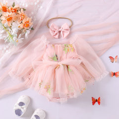Fall Embroidered Baby Girls Romper with Matching Headband – Soft Cotton Blend
