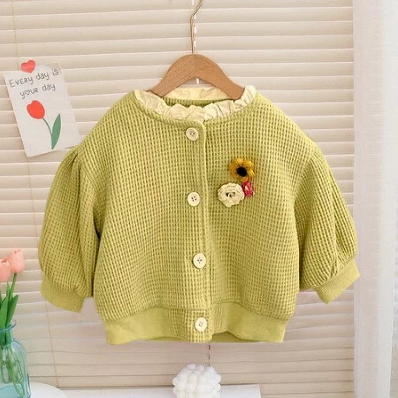 Fancy Balloon Sleeved Floral Girls Top – Stylish Cotton Blend Blouse