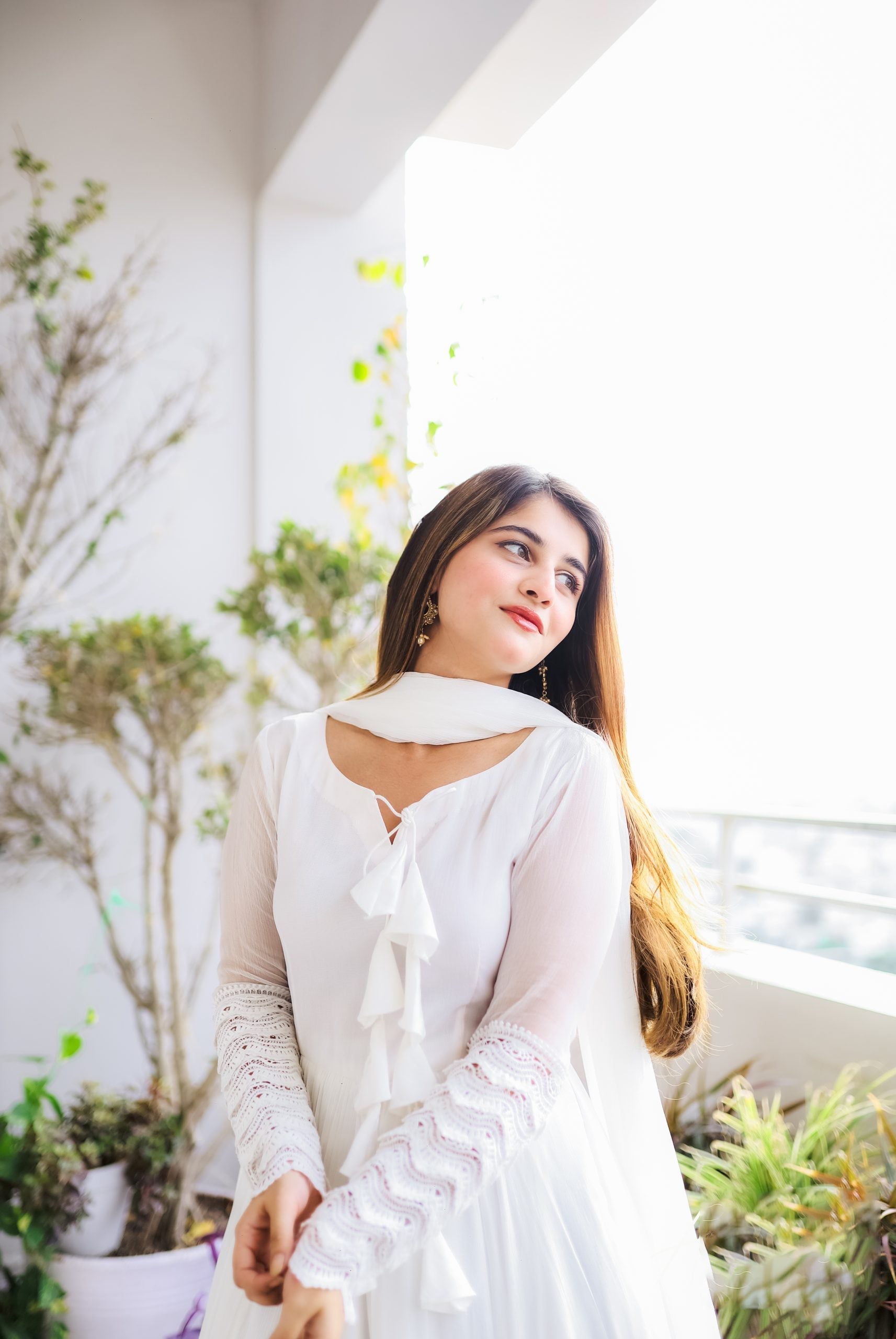 Faux Georgette Anarkali Gown with Lace Work & Tassel Detailing – Party Wear