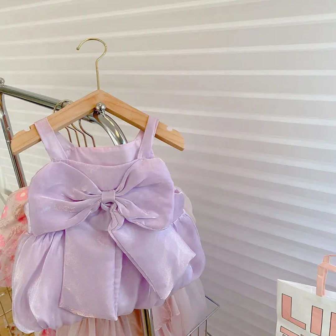 Festive Lavender Princess Girls Dress – Elegant Cotton Liner Party Wear
