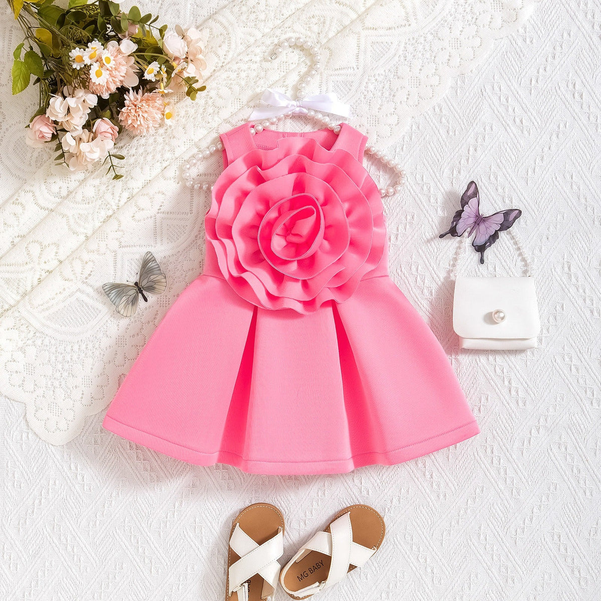 Aurea Flower Princess Baby Girls Dress – Soft Cotton Blend Outfit