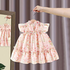 Floral Fantasy Girls Cotton Blend Dress with Sling Bag – Stylish Party and Casual Wear