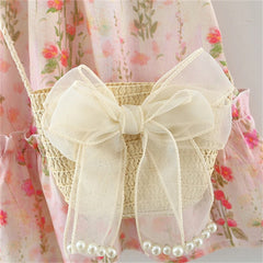 Floral Fantasy Girls Cotton Blend Dress with Sling Bag – Stylish Party and Casual Wear