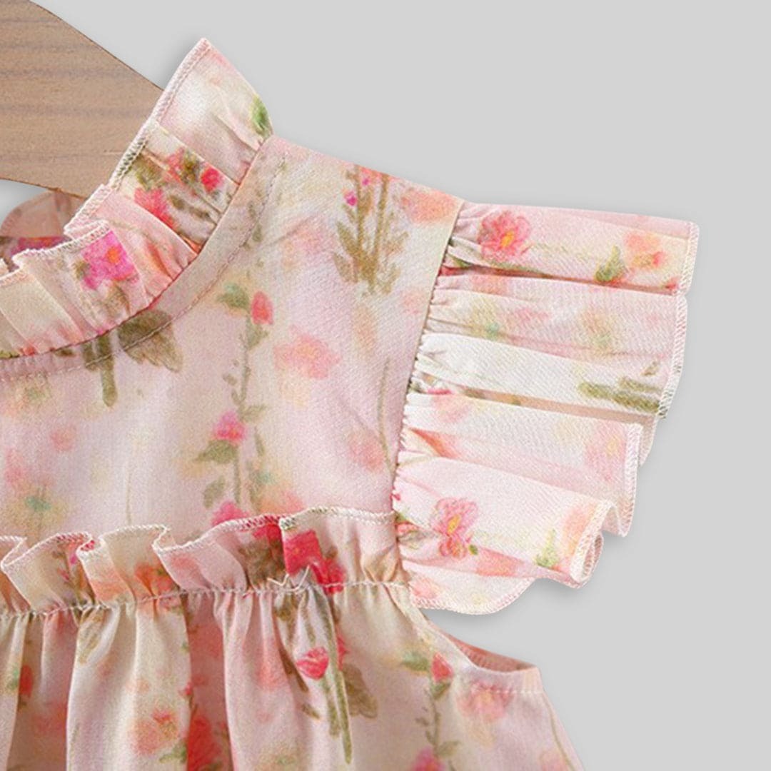 Floral Fantasy Girls Cotton Blend Dress with Sling Bag – Stylish Party and Casual Wear