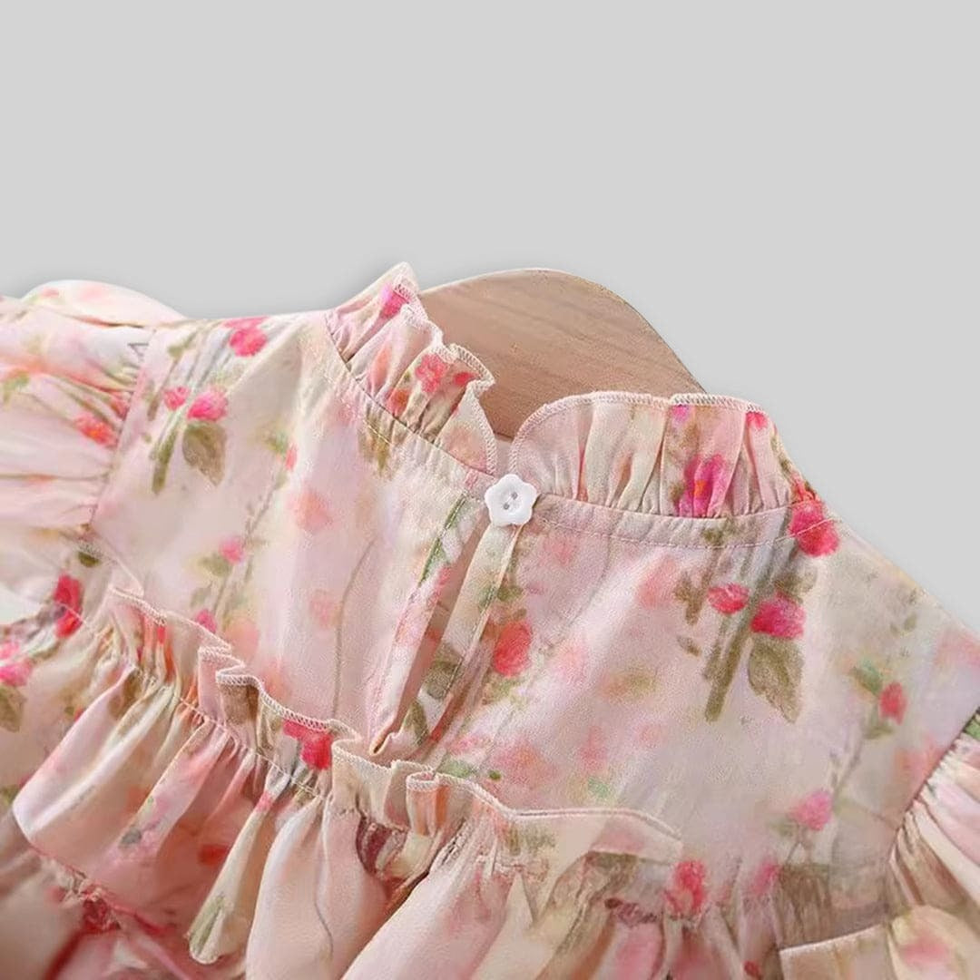 Floral Fantasy Girls Cotton Blend Dress with Sling Bag – Stylish Party and Casual Wear