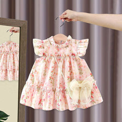 Floral Fantasy Girls Cotton Blend Dress with Sling Bag – Stylish Party and Casual Wear