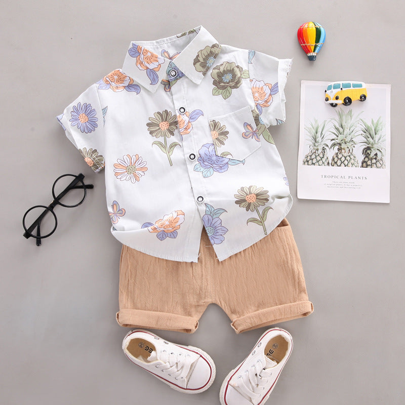Floral Boys Shirt and Shorts Set – Lightweight Cotton Summer Outfit for Kids