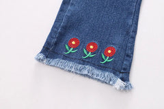 Flower Print Girls Top and Flare Jeans Set – Stylish Cotton Outfit for Casual or Party Wear