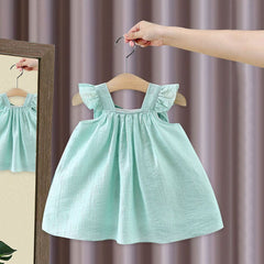 Fluttering Wings Girls Cotton Dress with Sling Bag – Stylish Casual and Party Wear