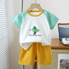 Flying Boys Comfy Casual Cotton Blend Two-Piece Outfit – T-Shirt and Pants Set