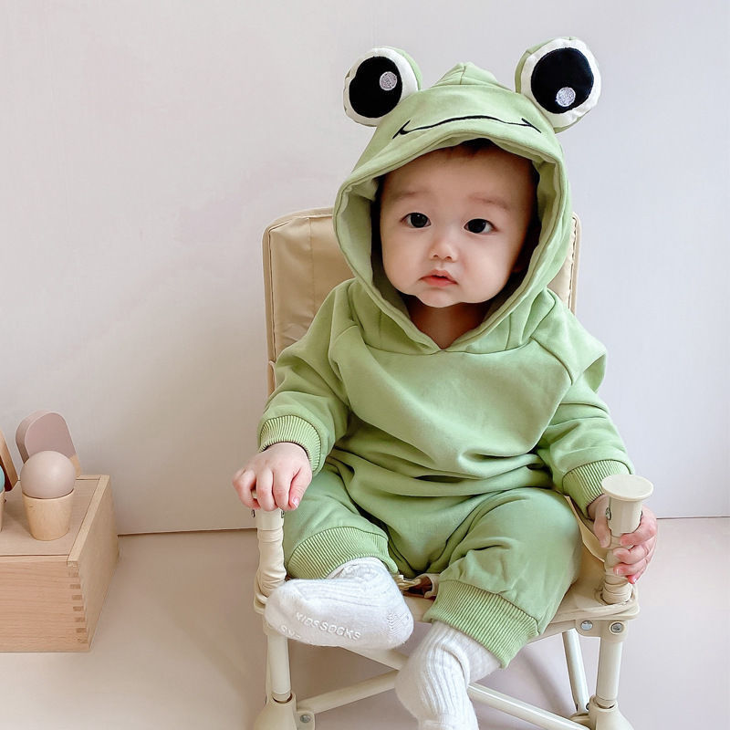 Frog Eyes Hooded Baby Boys and Girls Cotton Onesie – Cute Unisex Romper with Hood
