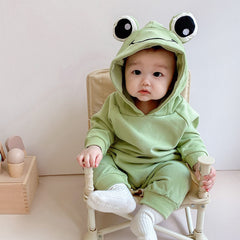 Frog Eyes Hooded Baby Boys and Girls Cotton Onesie – Cute Unisex Romper with Hood