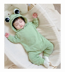 Frog Eyes Hooded Baby Boys and Girls Cotton Onesie – Cute Unisex Romper with Hood