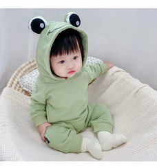 Frog Eyes Hooded Baby Boys and Girls Cotton Onesie – Cute Unisex Romper with Hood