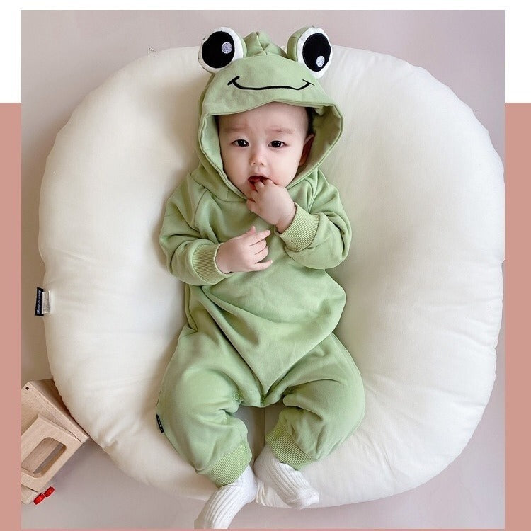 Frog Eyes Hooded Baby Boys and Girls Cotton Onesie – Cute Unisex Romper with Hood