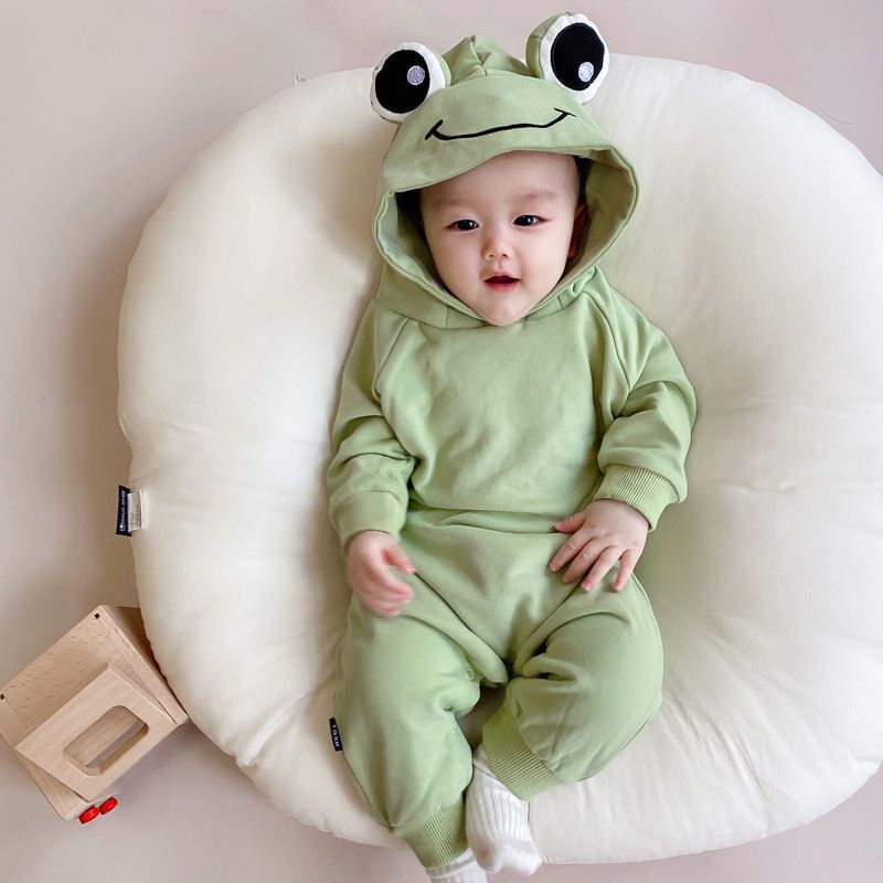 Frog Eyes Hooded Baby Boys and Girls Cotton Onesie – Cute Unisex Romper with Hood