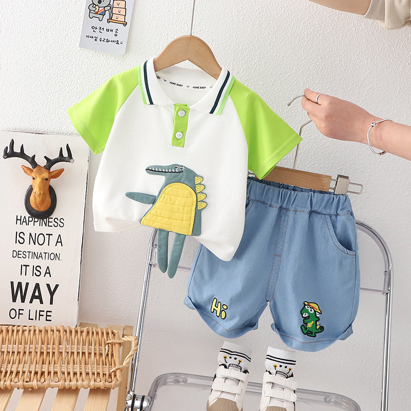 Funky 3D Crocodile Boys Clothing Set – Cotton T-Shirt and Shorts Outfit