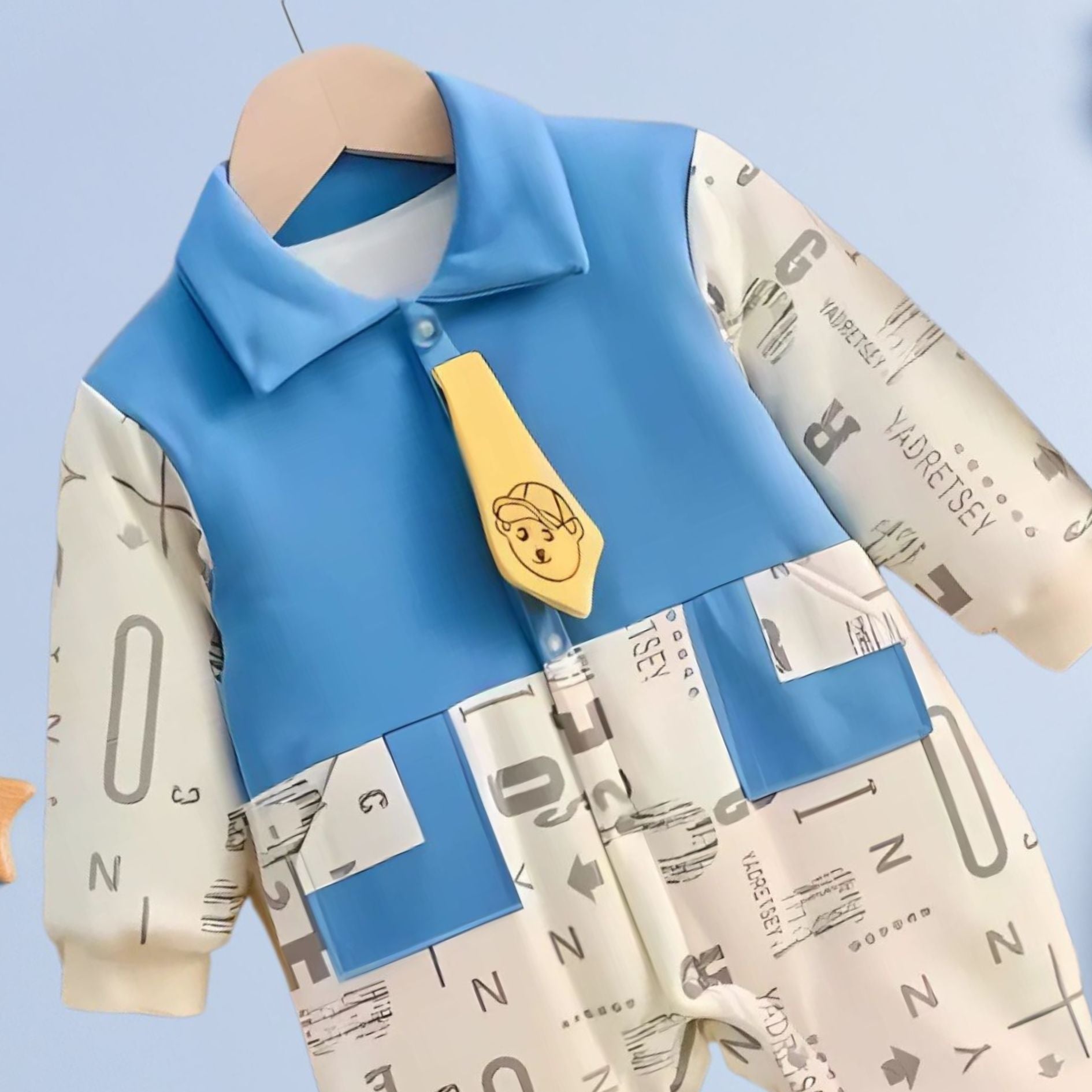 Funky Cartoon Baby Boys Romper with Tie – Soft Cotton One-Piece Outfit for Infants