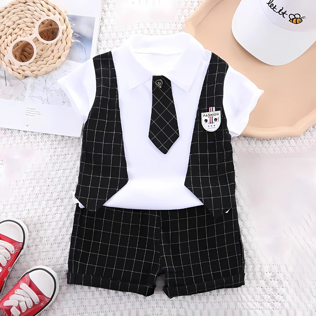 Gentleman Boys Party Set with Tie – Smart Cotton Blend Shirt and Shorts for Formal Events