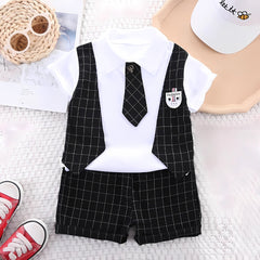 Gentleman Boys Party Set with Tie – Smart Cotton Blend Shirt and Shorts for Formal Events