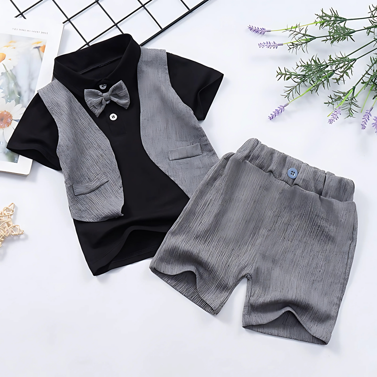 Gentleman Outfit Short Sleeve Boys Set – Smart Cotton Blend Shirt and Shorts for Special Occasions