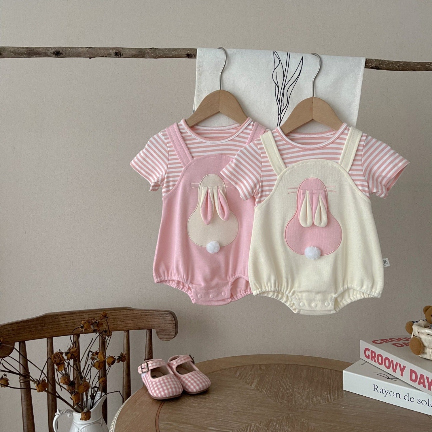 Gia Bunny Ears and Tail Baby Girls Romper – Soft Cotton One-Piece Outfit for Infants