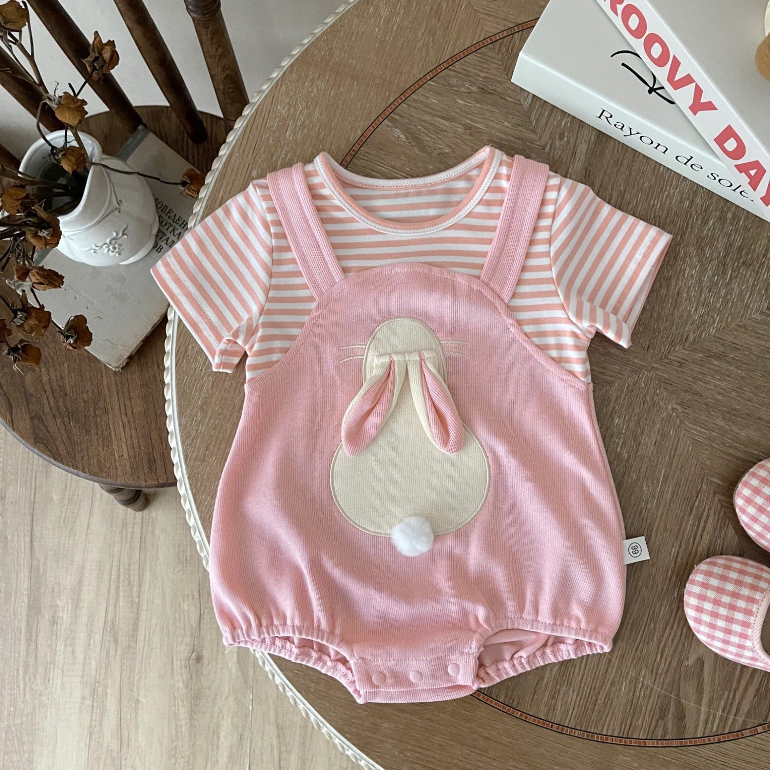 Gia Bunny Ears and Tail Baby Girls Romper – Soft Cotton One-Piece Outfit for Infants