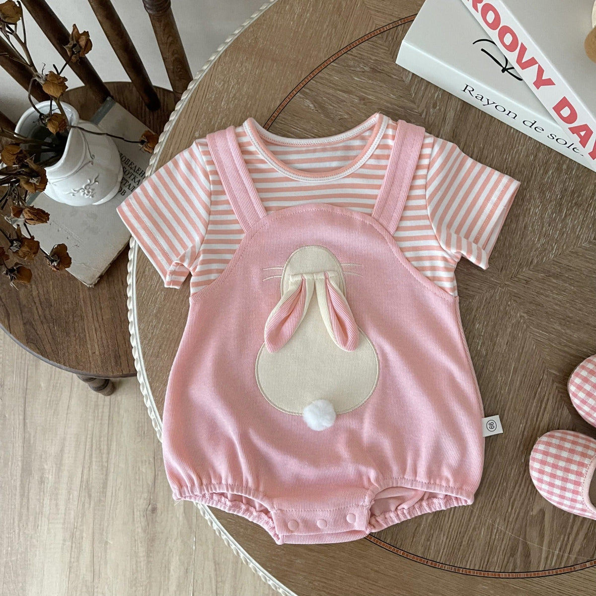 Gia Bunny Ears and Tail Baby Girls Romper – Soft Cotton One-Piece Outfit for Infants