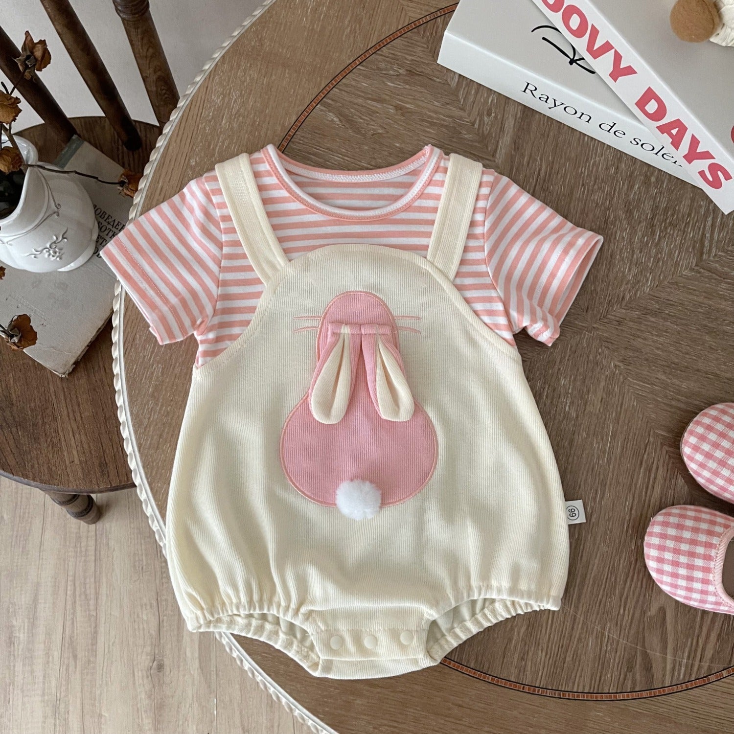 Gia Bunny Ears and Tail Baby Girls Romper – Soft Cotton One-Piece Outfit for Infants