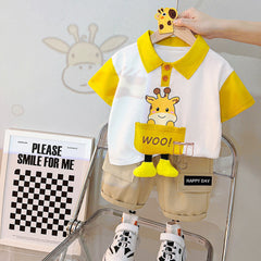 Boys Giraffe 3D Legs T-Shirt and Shorts Set – Fun Cotton Summer Outfit