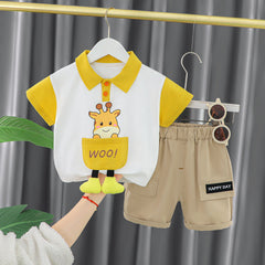 Boys Giraffe 3D Legs T-Shirt and Shorts Set – Fun Cotton Summer Outfit