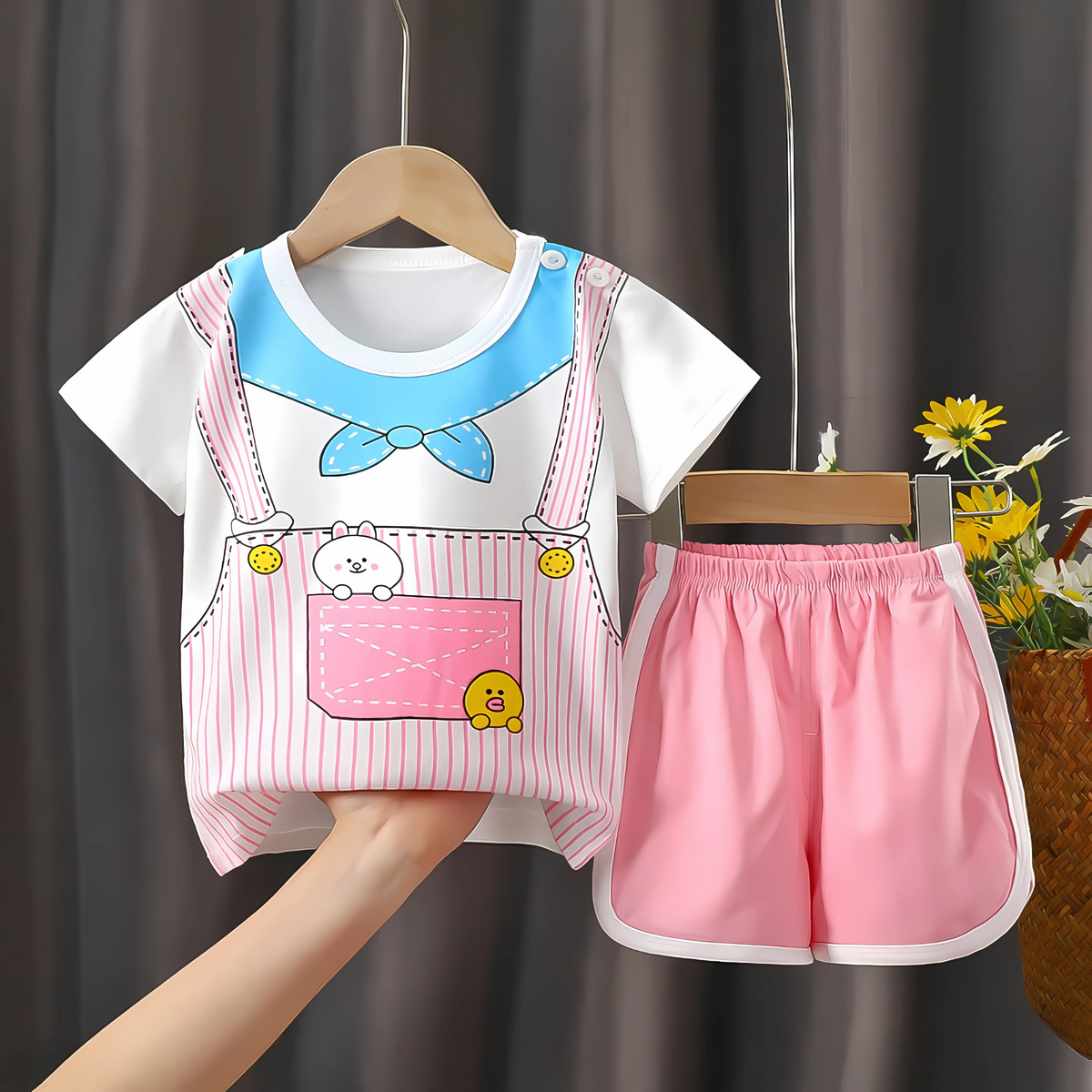 Girls Pink Cotton Lounge Set – Soft Two-Piece Outfit for Toddlers and Kids