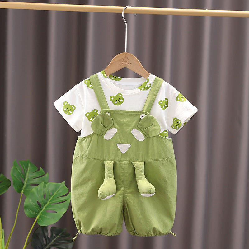 Green Bear Baby Jumpsuit with 3D Legs – Unisex Cotton Romper for Boys and Girls