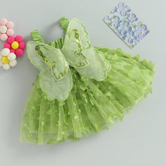 Green Butterfly Wings Girls Party Dress – Elegant Polyester Blend