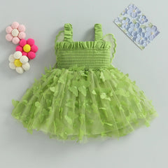 Green Butterfly Wings Girls Party Dress – Elegant Polyester Blend