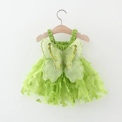 Green Butterfly Wings Girls Party Dress – Elegant Polyester Blend
